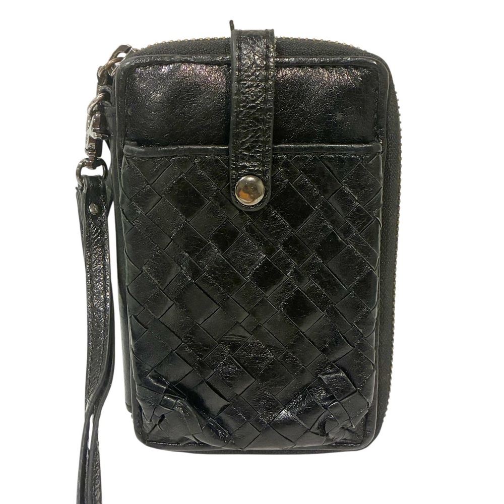 Elliot Lucca Black Woven Leather Organizer Id Slot Wristlet‎ Wallet